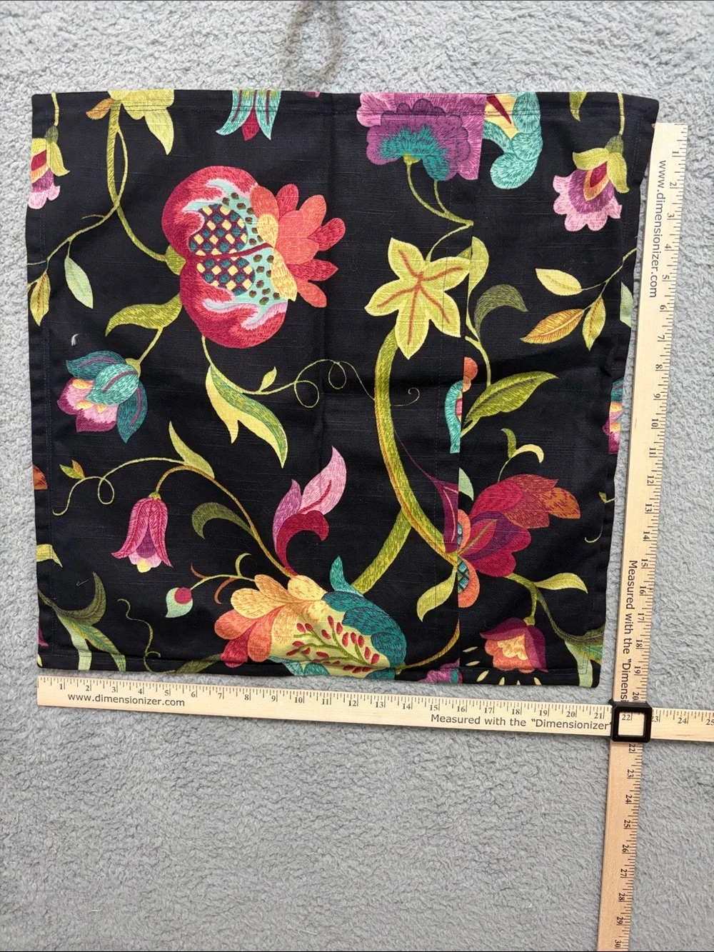 Black Floral pillowcases with Multicolor faux Embroidery, set of two.